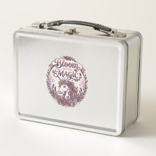 Unicorn Bloom with Magic POD Ready White Backgroun Metal Lunch Box