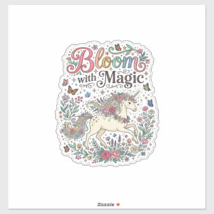 Unicorn Bloom with Magic Premium Vector Typography
