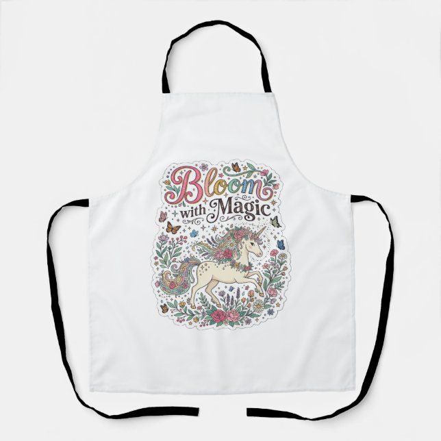Unicorn Bloom with Magic Premium Vector Typography Apron (Front)
