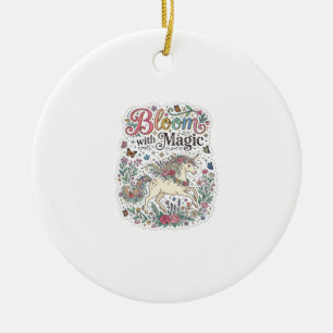 Unicorn Bloom with Magic Premium Vector Typography Ceramic Ornament