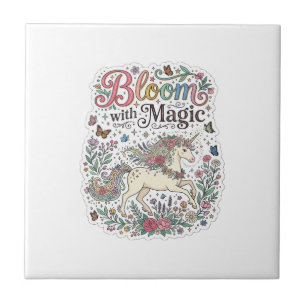 Unicorn Bloom with Magic Premium Vector Typography Ceramic Tile