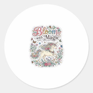 Unicorn Bloom with Magic Premium Vector Typography Classic Round Sticker