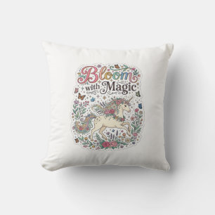 Unicorn Bloom with Magic Premium Vector Typography Cushion