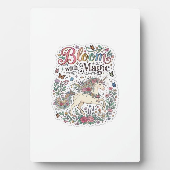 Unicorn Bloom with Magic Premium Vector Typography Plaque (Front)