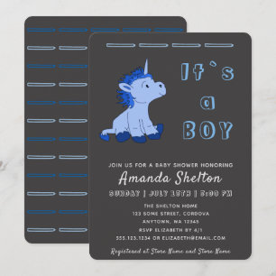 Unicorn Blue Baby Boy Shower Invitation Card