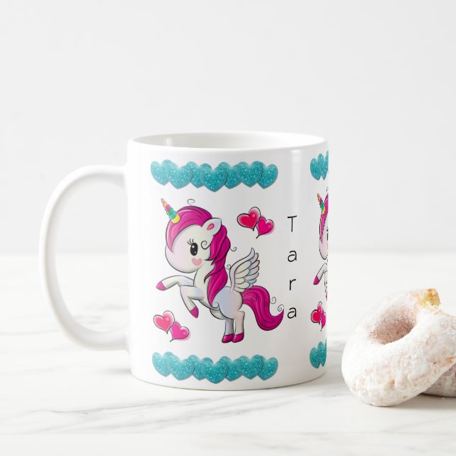 Unicorn Blue Hearts Mug (With Donut)