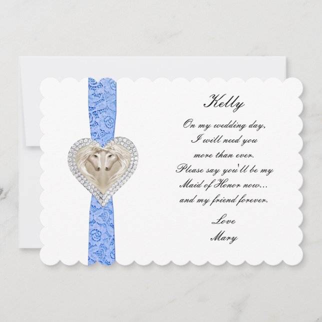 Unicorn Blue Lace Wedding Maid Of Honour Card (Front)
