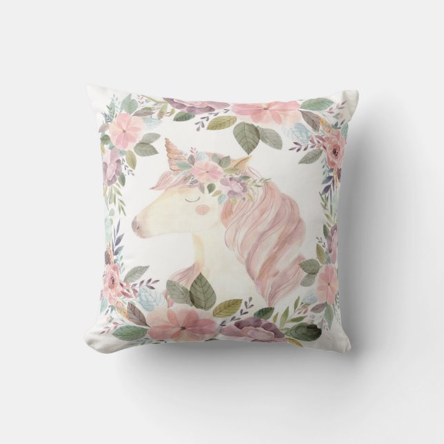 Unicorn Blush Boho Floral Baby Nursery Pillow Girl (Front)