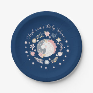 Unicorn Blush & Navy Baby Shower Personalised Paper Plate