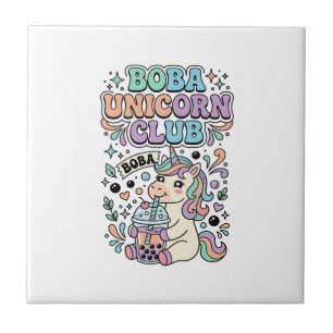 Unicorn Boba Unicorn Club Kawaii Typography Design Ceramic Tile