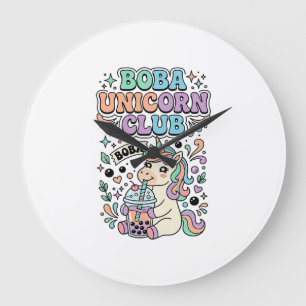 Unicorn Boba Unicorn Club Kawaii Typography Design Large Clock