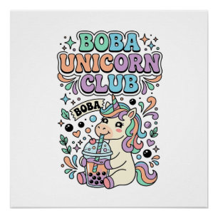 Unicorn Boba Unicorn Club Kawaii Typography Design Poster