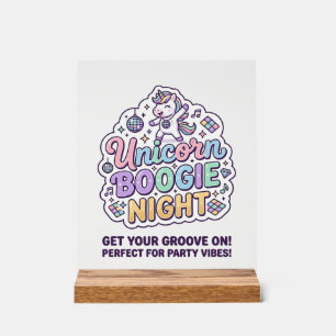 Unicorn Boogie Night Bold Typography Graphic Tee D Acrylic Sign