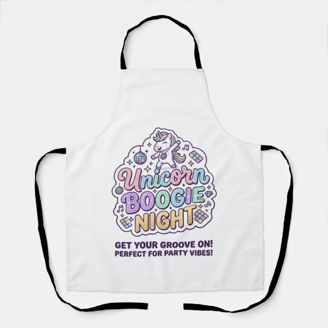Unicorn Boogie Night Bold Typography Graphic Tee D Apron (Front)