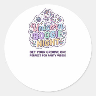 Unicorn Boogie Night Bold Typography Graphic Tee D Classic Round Sticker