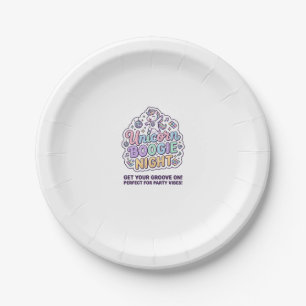 Unicorn Boogie Night Bold Typography Graphic Tee D Paper Plate