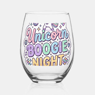 Unicorn Boogie Night Bold Typography Graphic Tee D Stemless Wine Glass