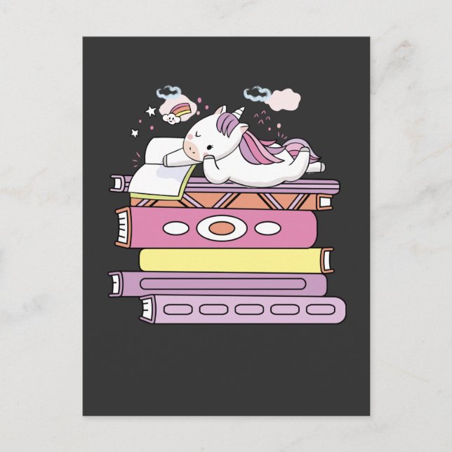 Unicorn Book Reading Girl Reader Future Librarian Postcard (Front)