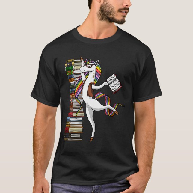 Unicorn Book Reading Librarian T-Shirt (Front)