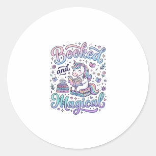 Unicorn Booked and Magical Gift Idea Typography De Classic Round Sticker