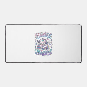Unicorn Booked and Magical Gift Idea Typography De Desk Mat