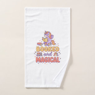 Unicorn Booked and Magical Print Ready White Backg Hand Towel