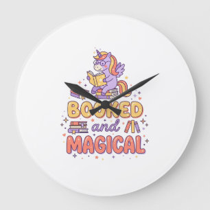 Unicorn Booked and Magical Print Ready White Backg Large Clock