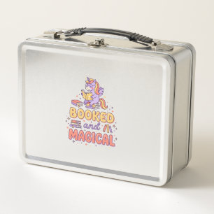 Unicorn Booked and Magical Print Ready White Backg Metal Lunch Box