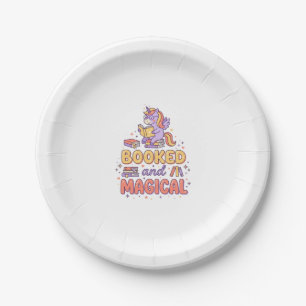Unicorn Booked and Magical Print Ready White Backg Paper Plate