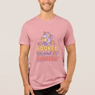 Unicorn Booked and Magical Print Ready White Backg Tri-Blend Shirt