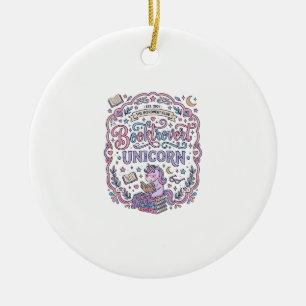 Unicorn Booktrovert Unicorn Playful Cute Gift Desi Ceramic Ornament