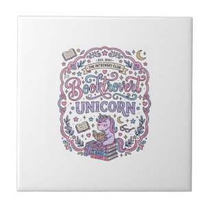 Unicorn Booktrovert Unicorn Playful Cute Gift Desi Ceramic Tile