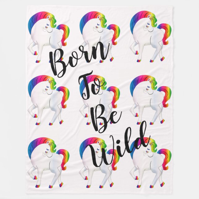 Unicorn Born to be Wild Fleece Blanket (Front)