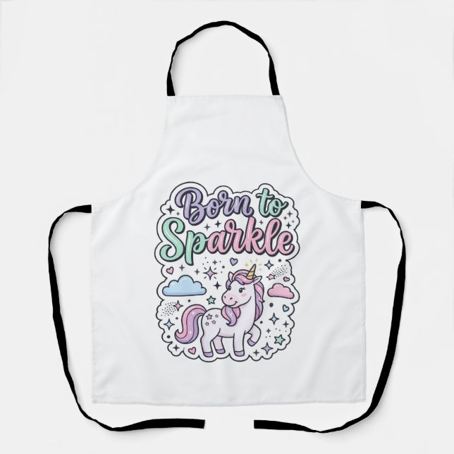 Unicorn Born to Sparkle Graphic Design Merch Desig Apron (Front)