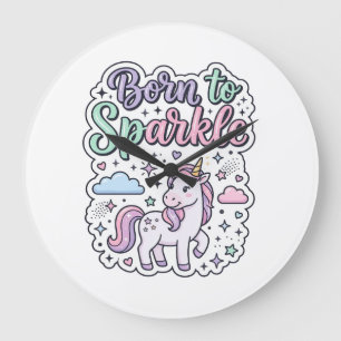 Unicorn Born to Sparkle Graphic Design Merch Desig Large Clock