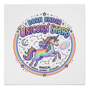 Unicorn Born Under Unicorn Stars Funny Print on De