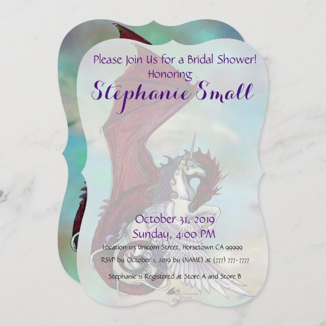 Unicorn Bridal Shower Invitation Red Dragon (Front/Back)