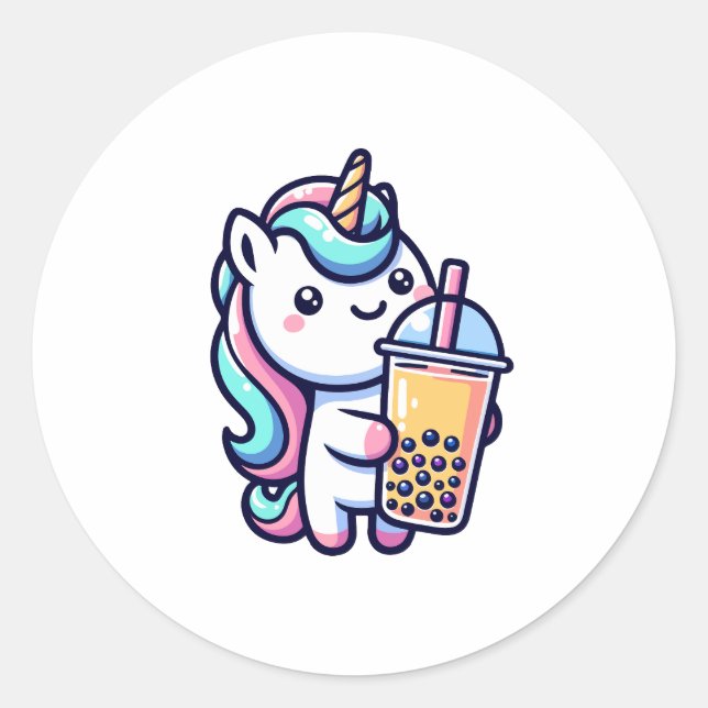 unicorn bubble tea lover classic round sticker (Front)