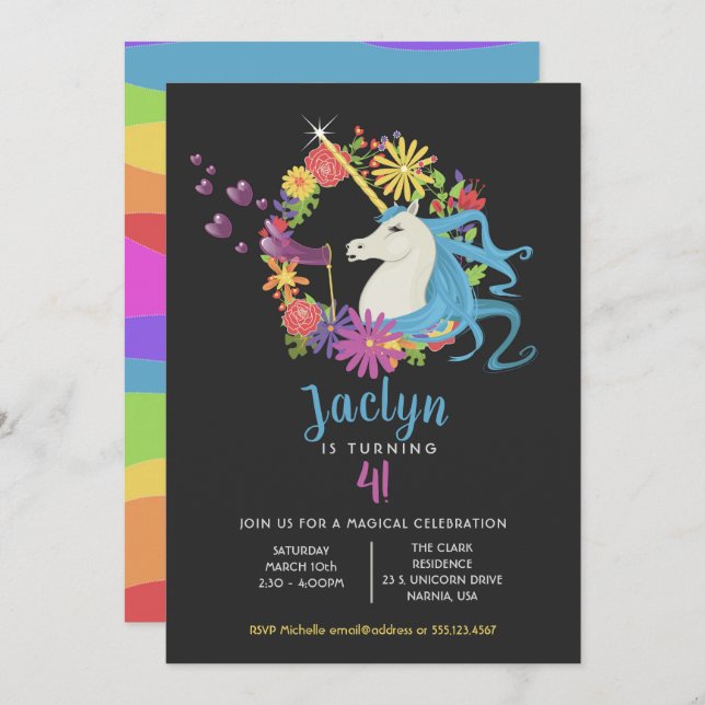 Unicorn Bubbles Birthday Party Invitation (Front/Back)