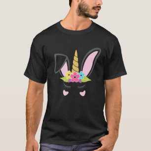 Unicorn Bunny Face Flowers Happy Easter Day Women T-Shirt