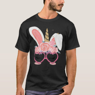 Unicorn Bunny Heart Glasses Easter Day Kids Girls  T-Shirt