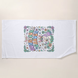 Unicorn Bunnycorn Garden Kawaii Typography Design_ Beach Towel
