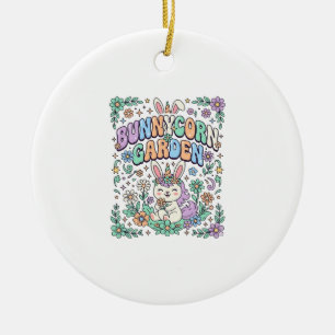 Unicorn Bunnycorn Garden Kawaii Typography Design_ Ceramic Ornament