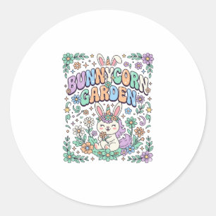 Unicorn Bunnycorn Garden Kawaii Typography Design_ Classic Round Sticker