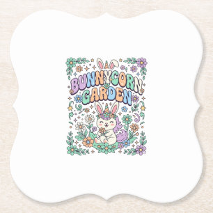 Unicorn Bunnycorn Garden Kawaii Typography Design_ Paper Coaster