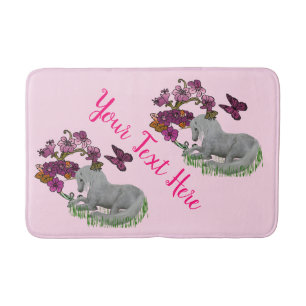 Unicorn Butterflies And Flowers Personalised Bath Mat