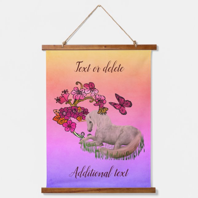 Unicorn Butterflies And Flowers Personalised  Hanging Tapestry (Front)