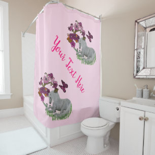 Unicorn Butterflies And Flowers Personalised Shower Curtain
