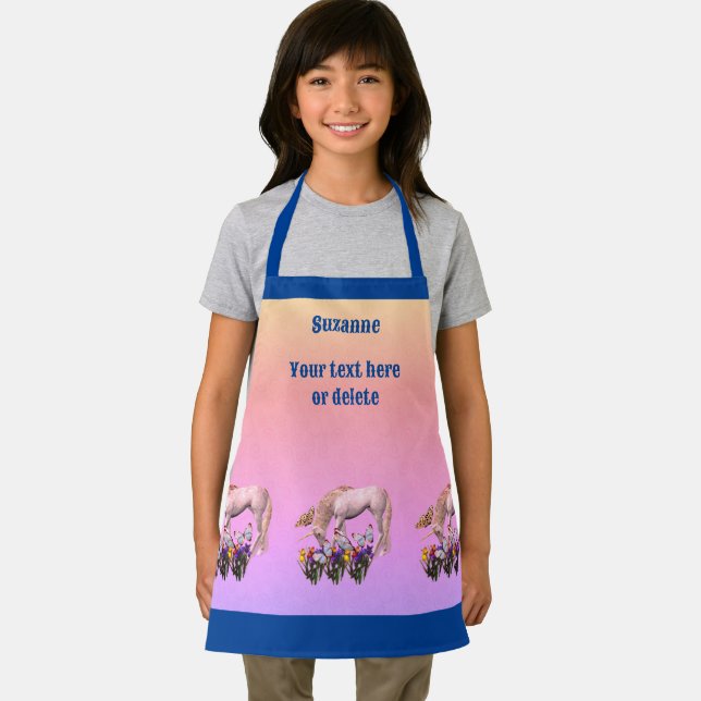 Unicorn Butterflies Flowers Cute Personalised Apron (Insitu)
