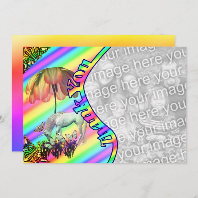 Unicorn Butterflies Thank You Photo Card (Front/Back)